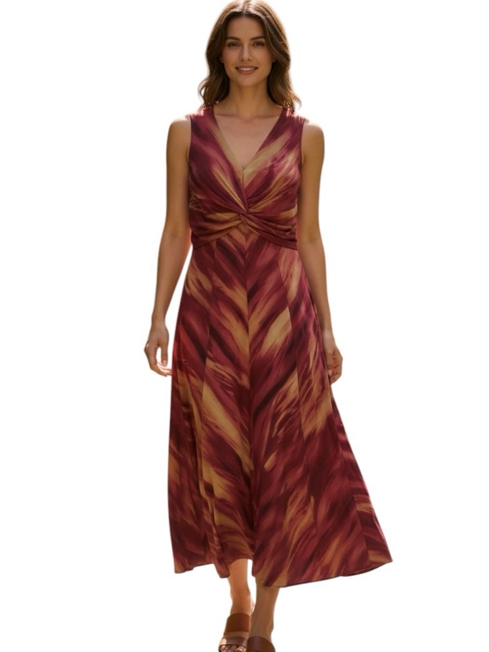 Jones New York dress 100% cotton orange red yellow pink fit & flare  size 12
